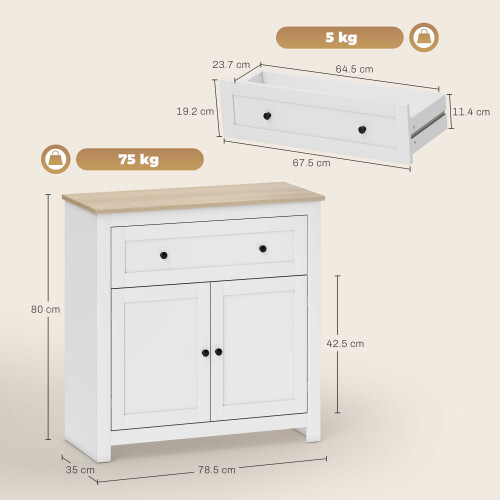 Homcom (White) HOMCOM Sideboard Storage Cabinet with Adjustable Shelf, Drawer 2