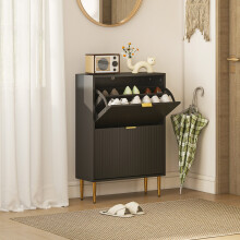 (Black) HOMCOM Slim Shoe Storage Cabinet with 2 Flip Drawers for Hallway