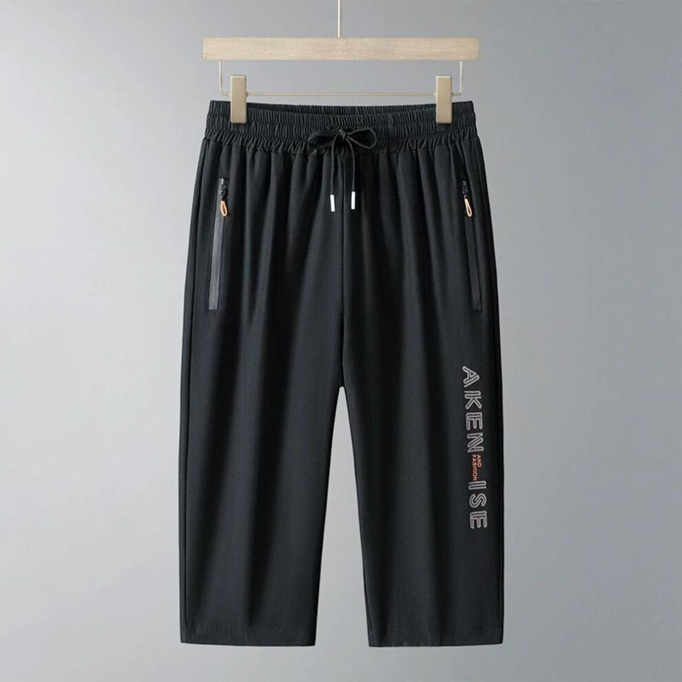 (black, XXXL) Men's Casual Shorts, Summer Thin Straight Leg Sports Pants, Loose Pants, Elastic Waist Cropped Pants