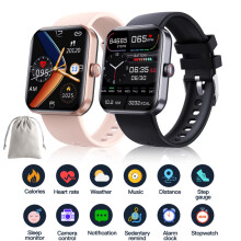 (Czarny + różowy z torbami do przechowywania) Smartwatch z monitorowaniem glukozy we krwi, pomiar ciśnienia, Bluetooth, dla mężczyzn i kobiet
