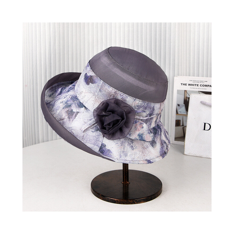 (Purple)Chapeau de soleil été femme fleur artificielle décoration extérieur pêcheur parasol chapeau