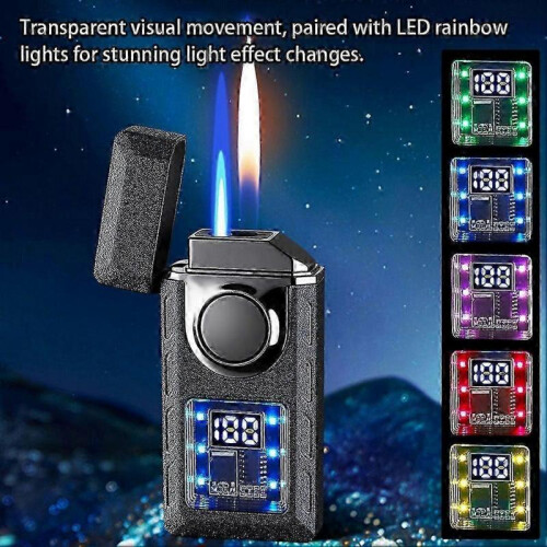 (Olive) Double Fire Windproof Lighter with Colored Lights Digital Display Intelligent Induction Direct Flames Lighter 2