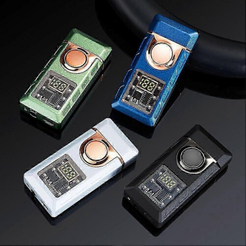 (Colorful Ice) Double Fire Windproof Lighter with Colored Lights Digital Display Intelligent Induction Direct Flames Lighter 2