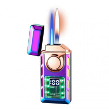 (Colorful Ice) Double Fire Windproof Lighter with Colored Lights Digital Display Intelligent Induction Direct Flames Lighter