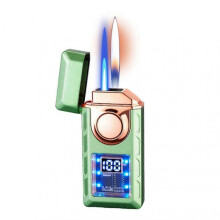 (Olive) Double Fire Windproof Lighter with Colored Lights Digital Display Intelligent Induction Direct Flames Lighter