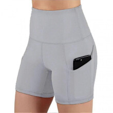 (XL, Gray) Women's High Waisted Bike Shorts With 2 Side Pockets Workout Running Yoga Shorts For Yoga Exercise Fitness