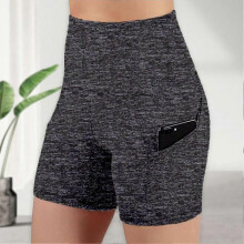 (L, Hemp Ash) Women's High Waisted Bike Shorts With 2 Side Pockets Workout Running Yoga Shorts For Yoga Exercise Fitness