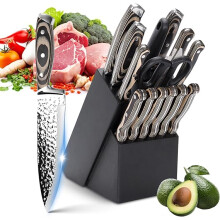15 Piece Chef Knife Sets with Sharpener, Kitchen Knife Sets with Wood Block, High Carbon Stainless Steel Professional Chefs Knives