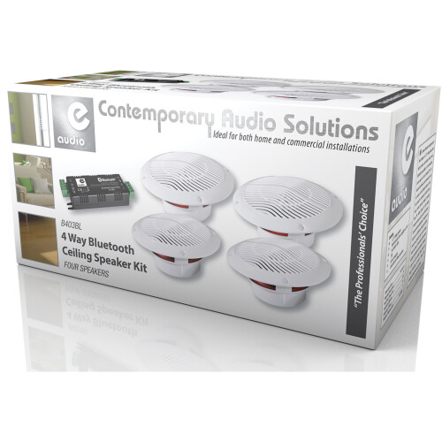 e-audio 4 Way 15W Bluetooth v5.0 Ceiling Speaker and Amplifier Kit 1