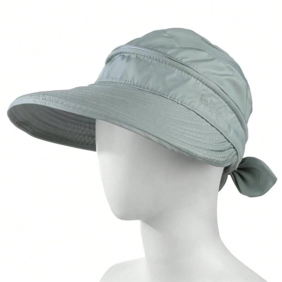 (grey) Women Ladies Outdoor Cap Anti-UV Summer Visor Sun Hat Wide Brim Beach Hat