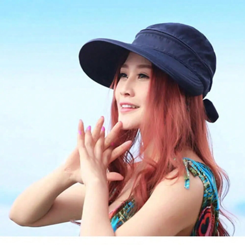 (navy blue) Women Ladies Outdoor Cap Anti-UV Summer Visor Sun Hat Wide Brim Beach Hat