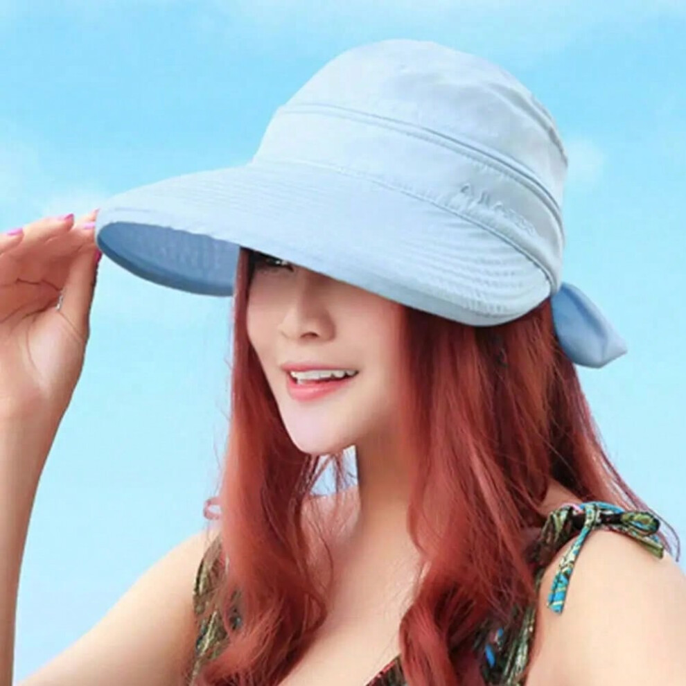 (blue) Women Ladies Outdoor Cap Anti-UV Summer Visor Sun Hat Wide Brim Beach Hat