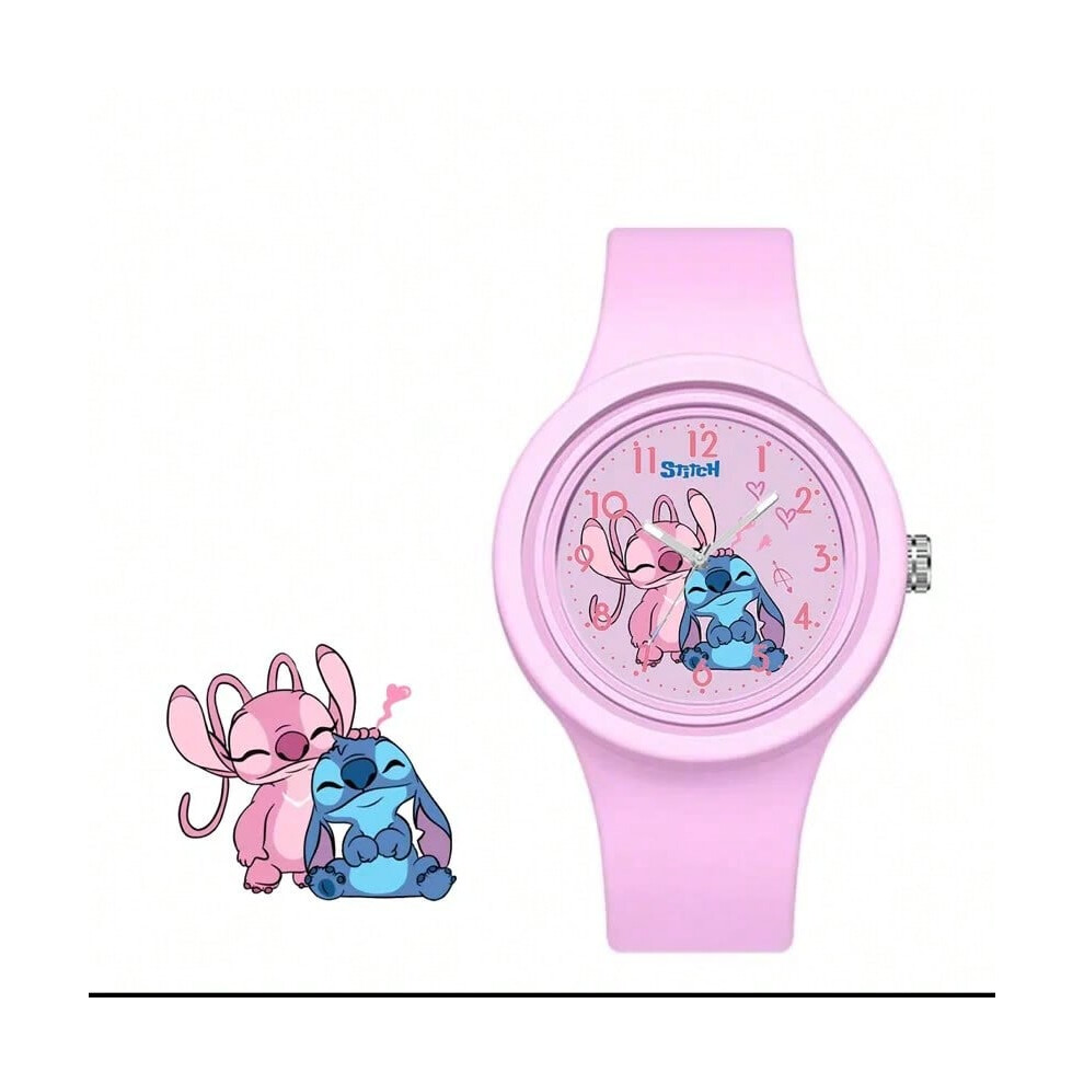 (4) 4 Style Disney Stitch Watch Cute Pink Angel Round Skin Touch Silicone Electronic Watch Decorative Accessory Kid Gift for Couples