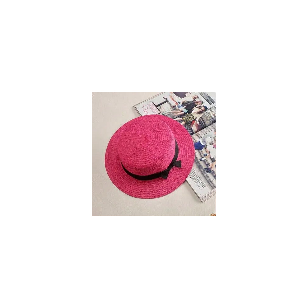 (plum red 1, 56-58cm) COKK Panama Simple Summer Beach Hat Female Casual Lady Women Flat Brim Bowknot Straw Cap Girls Sun Hat Chapeu Feminino