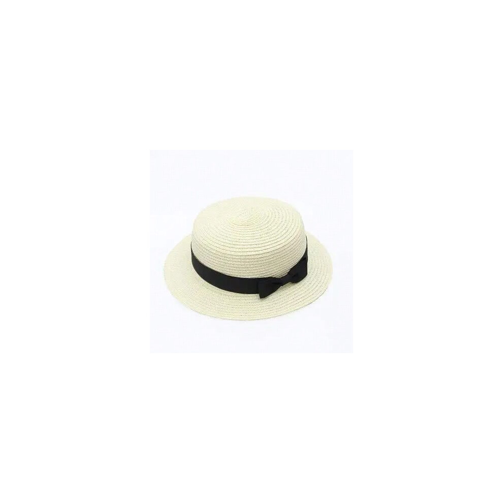 (milk white 1, 56-58cm) COKK Panama Simple Summer Beach Hat Female Casual Lady Women Flat Brim Bowknot Straw Cap Girls Sun Hat Chapeu Feminino