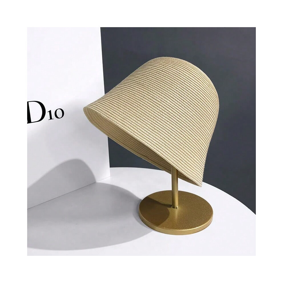(Beige, One Size) Ladies Summer All-match Shade Straw Hat Holiday Cool Hat Seaside Beach Fisherman Hat Foldable Japanese Bell-shaped Pot Hat Femal