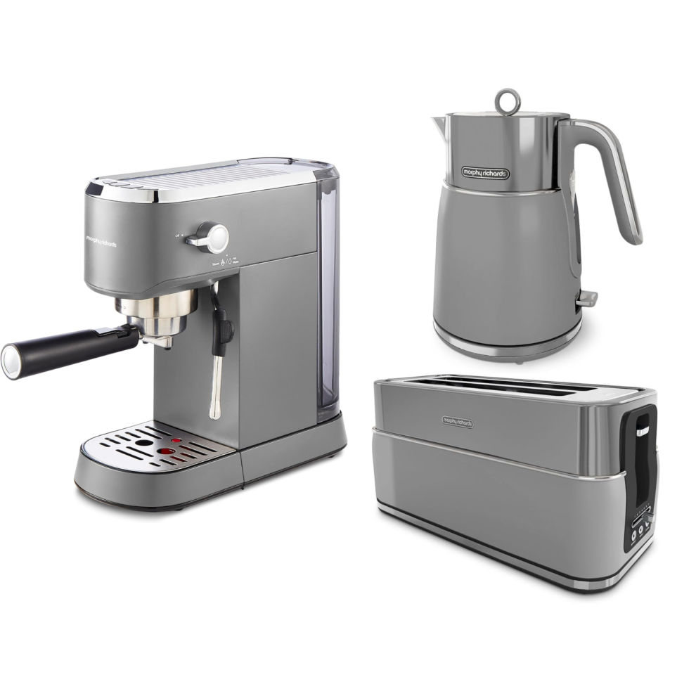 Morphy Richards Signature Grey Kettle Toaster & Coffee Machine Set Brown,Grey