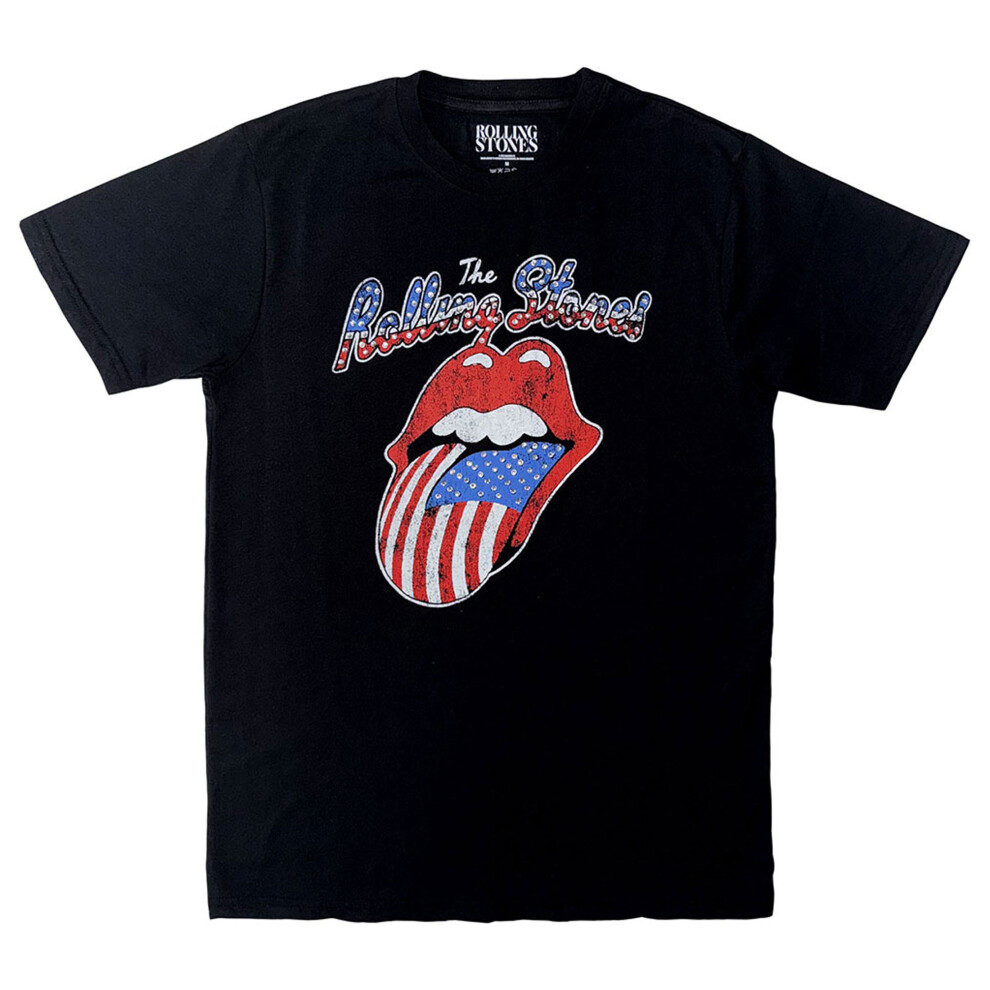 Rolling Stones Men's Black (L, ) The Diamante Usa Tongue T Shirt