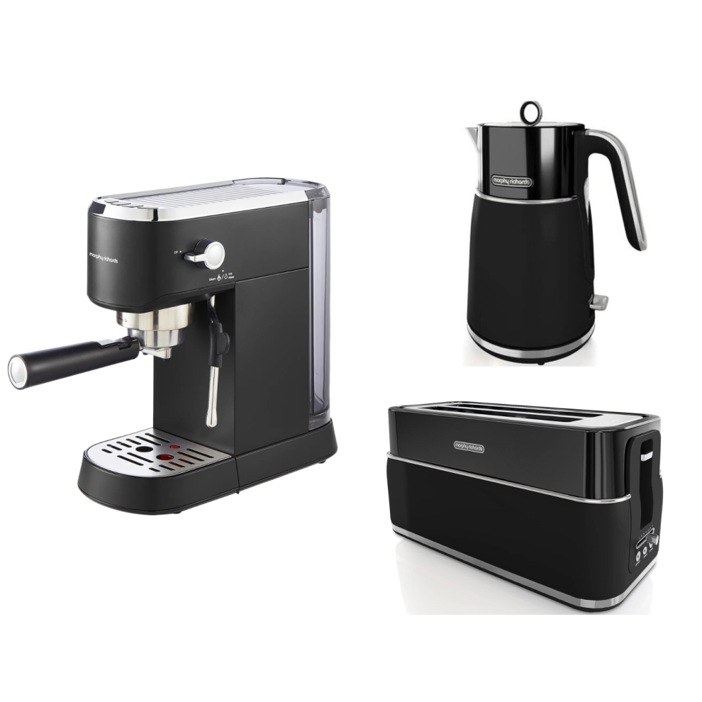 Morphy Richards Signature Black Kettle Toaster & Coffee Machine Set