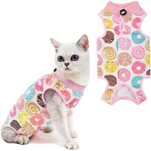 (XL, Doughnuts) Cat Surgery Recovery Suit, Cat Anti Licking Pet Surgical Recovery Shirt
