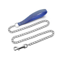 (Blue) Metal Dog Leash Chew Proof Dog Chain Leash Heavy Duty Sturdy Pet Dog Leash with Padded Handle for Medium Dogs