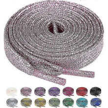 2 Pairs Flat Glitter Shiny Metallic Shoe Laces, Colorful Sequin Shoelaces-120cm
