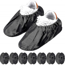 10 Pairs Reusable Non-slip Shoe Covers Waterproof Boot Covers for Household Carpet Protection Machine Washable (black)