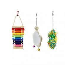 3pcs/set Pet Toy Hanging Sound Wood Birds Play Swing Toy for Parrot