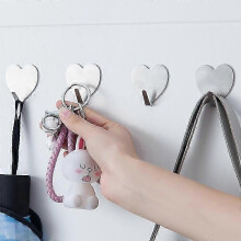 7 pieces heart shaped stainless steel hooks, wall room decorative hooks