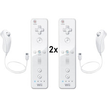 (2x White Remote 2 Nunchuks) OFFICIAL Nintendo Wii Remote Black - White *Choose Your Purchase* - Refurbished