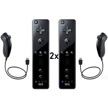 (2x Black Remote 2 Nunchuks) OFFICIAL Nintendo Wii Remote Black - White *Choose Your Purchase* - Refurbished