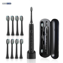 (Black 8 Heads) Electric Sonic Toothbrush 8 Brush Heads Smart Ultrasonic Dental Teeth Whitening Rechargeable Adult Tooth Brush Sarmocare S100