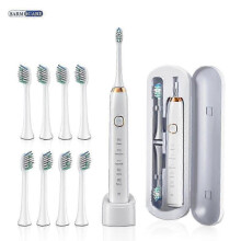(White 8 Heads) Electric Sonic Toothbrush 8 Brush Heads Smart Ultrasonic Dental Teeth Whitening Rechargeable Adult Tooth Brush Sarmocare S100