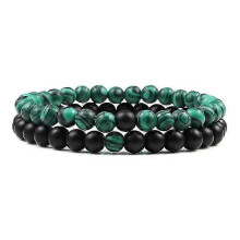 (6mm Matte-malachite) Set Bracelet Couples Distance Black White Natural Lava Stone Tiger Eye Beaded Yoga Bracelets For Men Women Elastic Rope Jewelry