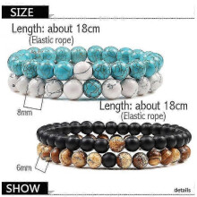 (8mm white black) Set Bracelet Couples Distance Black White Natural Lava Stone Tiger Eye Beaded Yoga Bracelets For Men Women Elastic Rope Jewelry