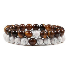 (8mm white tiger eye) Set Bracelet Couples Distance Black White Natural Lava Stone Tiger Eye Beaded Yoga Bracelets For Men Women Elastic Rope Jewelry