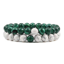 (8mm white malachite) Set Bracelet Couples Distance Black White Natural Lava Stone Tiger Eye Beaded Yoga Bracelets For Men Women Elastic Rope Jewelry