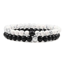 (6mm white-matte) Set Bracelet Couples Distance Black White Natural Lava Stone Tiger Eye Beaded Yoga Bracelets For Men Women Elastic Rope Jewelry