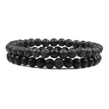 (6mm Matte-lava) Set Bracelet Couples Distance Black White Natural Lava Stone Tiger Eye Beaded Yoga Bracelets For Men Women Elastic Rope Jewelry