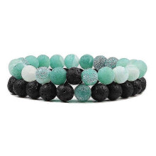 (8mm black green) Set Bracelet Couples Distance Black White Natural Lava Stone Tiger Eye Beaded Yoga Bracelets For Men Women Elastic Rope Jewelry