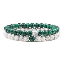 (6mm white-malachite) Set Bracelet Couples Distance Black White Natural Lava Stone Tiger Eye Beaded Yoga Bracelets For Men Women Elastic Rope Jewelry
