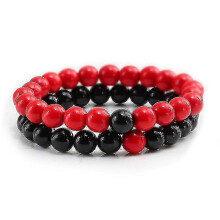 (8mm Light-red) Set Bracelet Couples Distance Black White Natural Lava Stone Tiger Eye Beaded Yoga Bracelets For Men Women Elastic Rope Jewelry