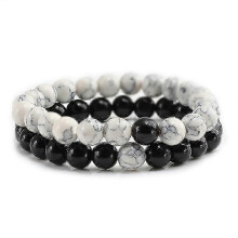 (8mm Light-white) Set Bracelet Couples Distance Black White Natural Lava Stone Tiger Eye Beaded Yoga Bracelets For Men Women Elastic Rope Jewelry