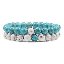 (8mm white blue) Set Bracelet Couples Distance Black White Natural Lava Stone Tiger Eye Beaded Yoga Bracelets For Men Women Elastic Rope Jewelry