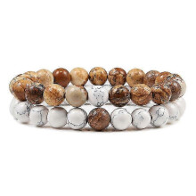 (8mm picture stone) Set Bracelet Couples Distance Black White Natural Lava Stone Tiger Eye Beaded Yoga Bracelets For Men Women Elastic Rope Jewelry