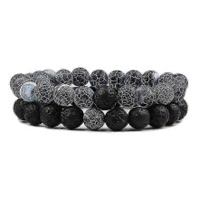 (8mm blackweathered) Set Bracelet Couples Distance Black White Natural Lava Stone Tiger Eye Beaded Yoga Bracelets For Men Women Elastic Rope Jewelry