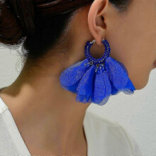 (Blue) Cotton Rose Petal Dangle Earrings For Women Fashion Luxury Jewelry For Wedding Party Statement