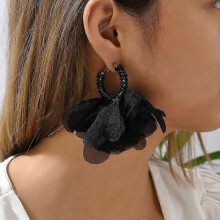 (Black) Cotton Rose Petal Dangle Earrings For Women Fashion Luxury Jewelry For Wedding Party Statement
