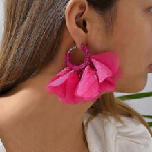 (Rose Red) Cotton Rose Petal Dangle Earrings For Women Fashion Luxury Jewelry For Wedding Party Statement