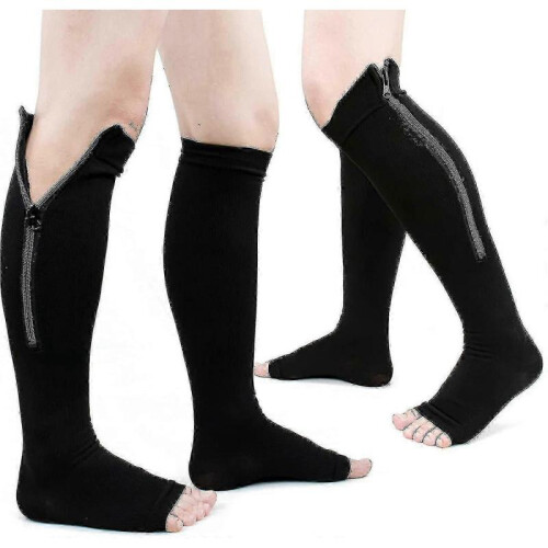 (XXL) Zipper Compression Socks Open Toe Compression Stocking